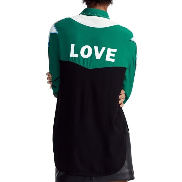 Maje Cloevi Embroidered Color Blocked Button Down Shirt Size Small - Picture 2 of 14